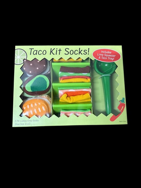 Majesty Brands Accessories - Ladies' crew socks, set of 5 pairs, Taco Kit designs. shoe sizes 4–10, brand new
